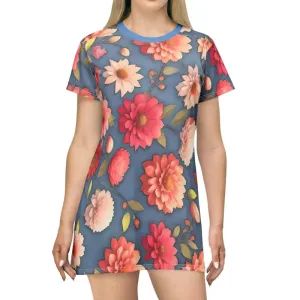 Bright Colorful Flowers Shirt Dress
