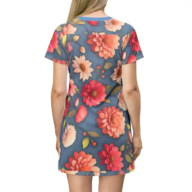 Bright Colorful Flowers Shirt Dress
