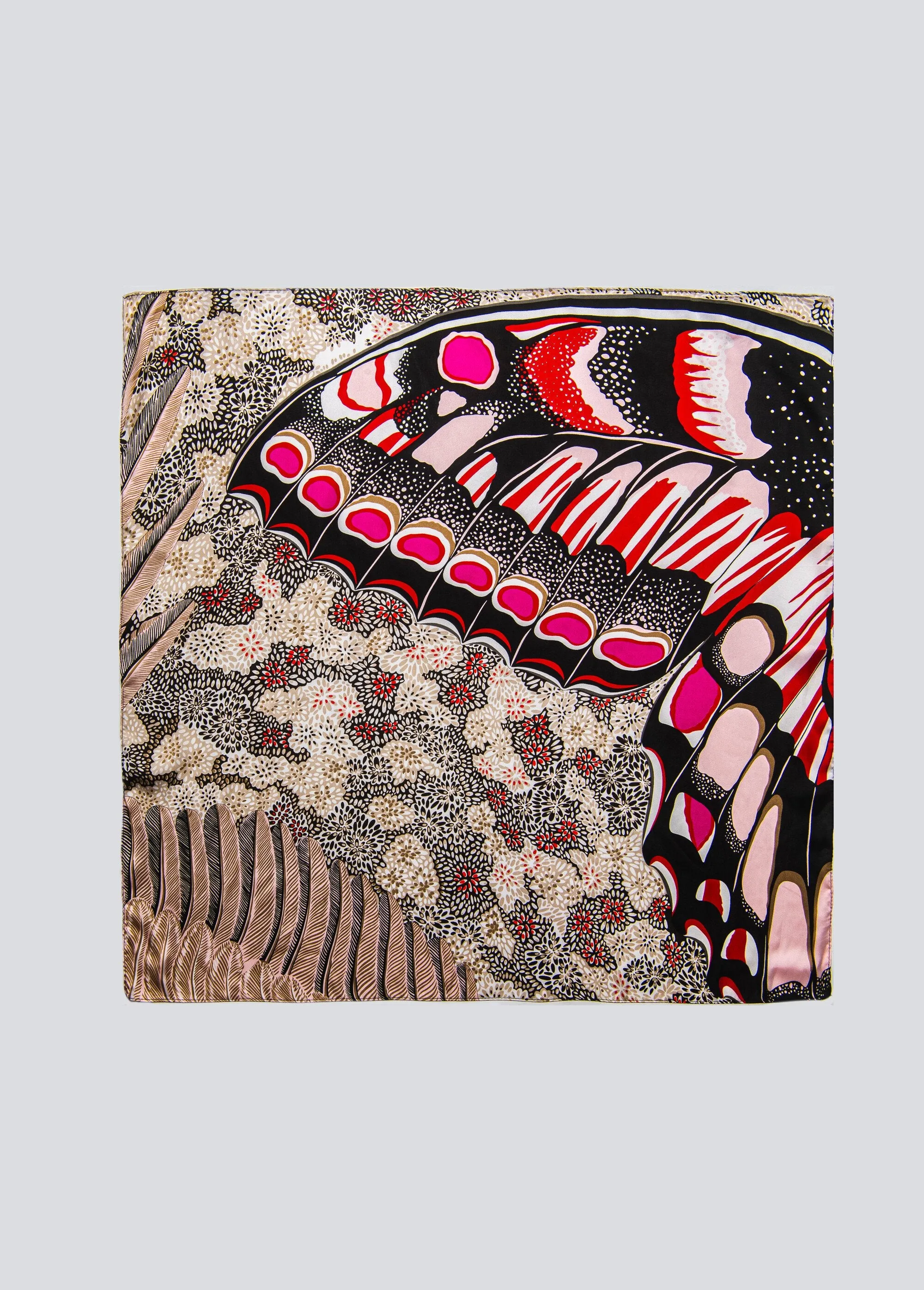 Butterfly print satin look scarf