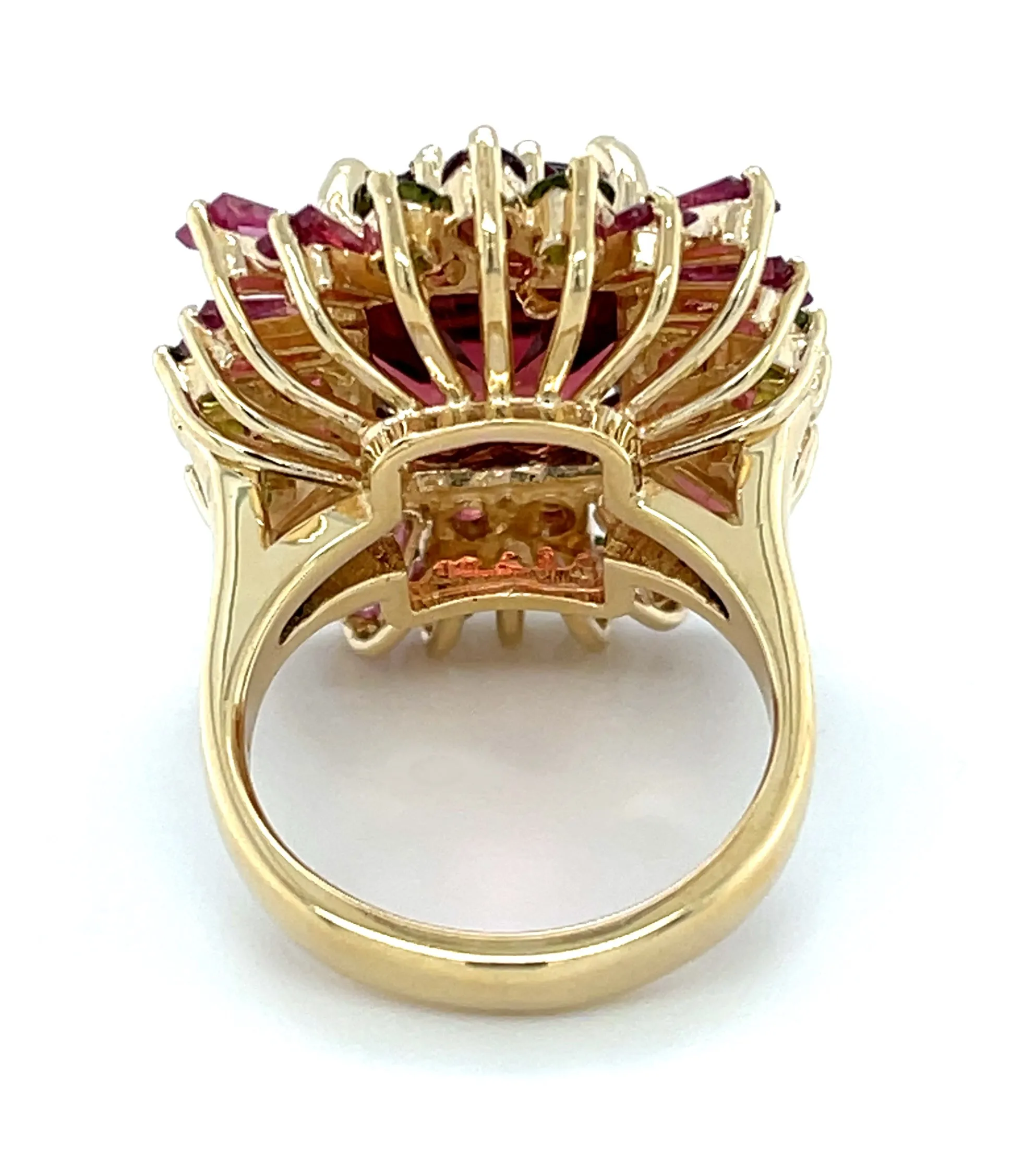 Cabernet Tourmaline, Ruby, Pink and Green Tourmaline Cocktail Ring in 14k Gold