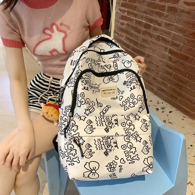 Cartoon Print Women's Backpack for Laptops, Travel and School