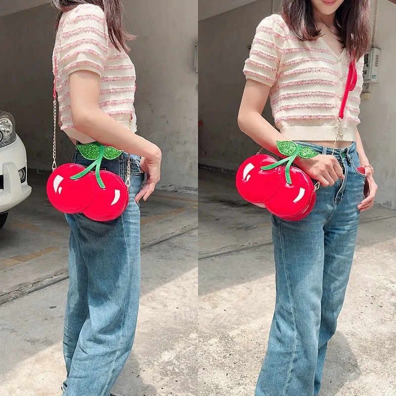 Cherry Shape Crossbody Shoulder Bag, PU Leather