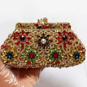 Colorful Crystal Patterned Evening Clutch
