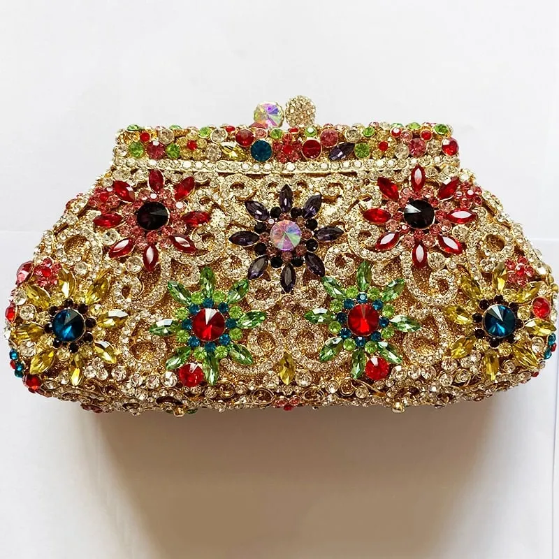 Colorful Crystal Patterned Evening Clutch
