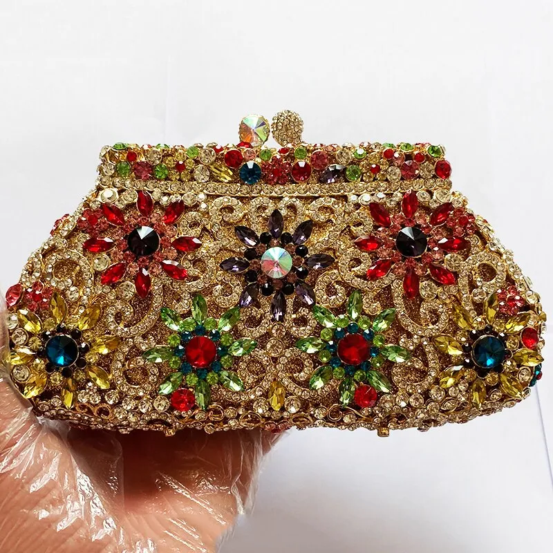 Colorful Crystal Patterned Evening Clutch