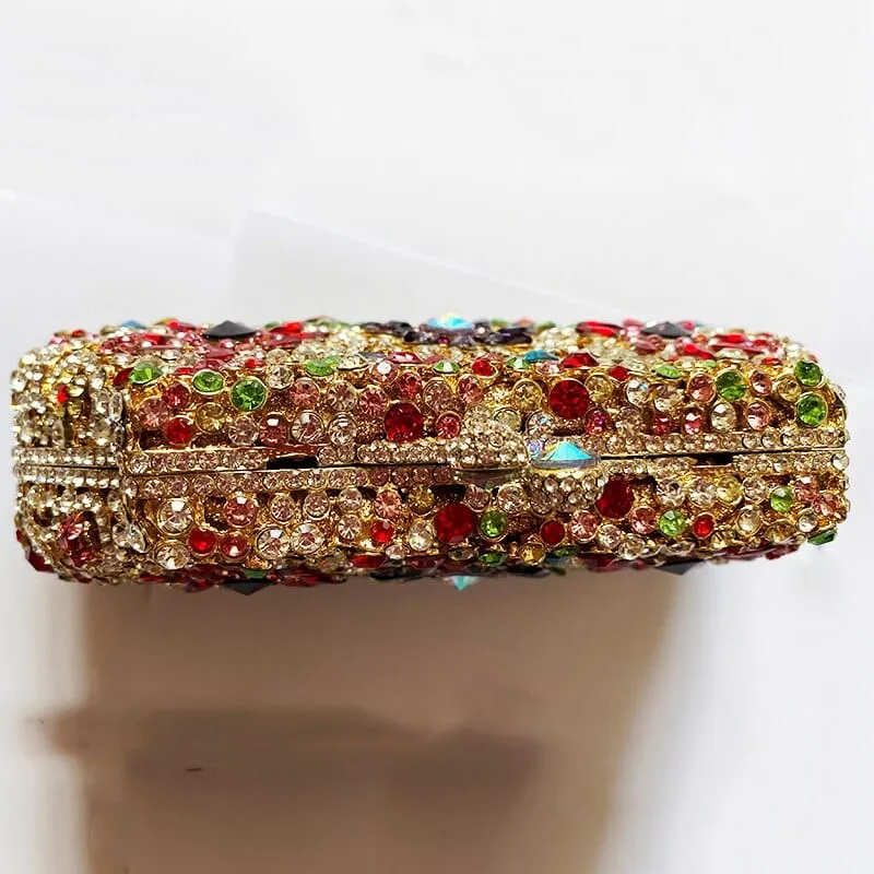 Colorful Crystal Patterned Evening Clutch
