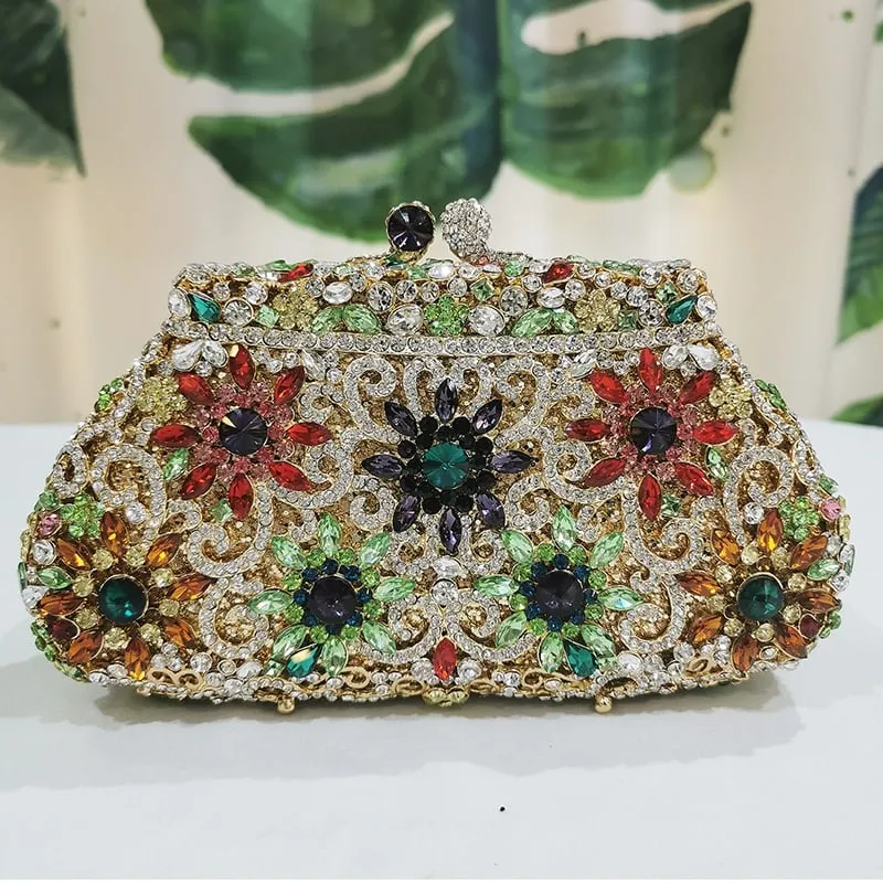 Colorful Crystal Patterned Evening Clutch