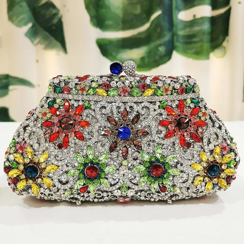 Colorful Crystal Patterned Evening Clutch