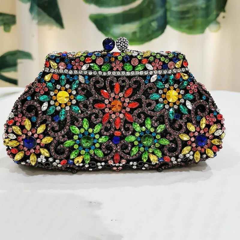 Colorful Crystal Patterned Evening Clutch