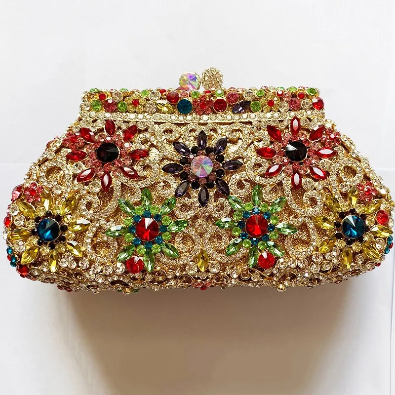Colorful Crystal Patterned Evening Clutch