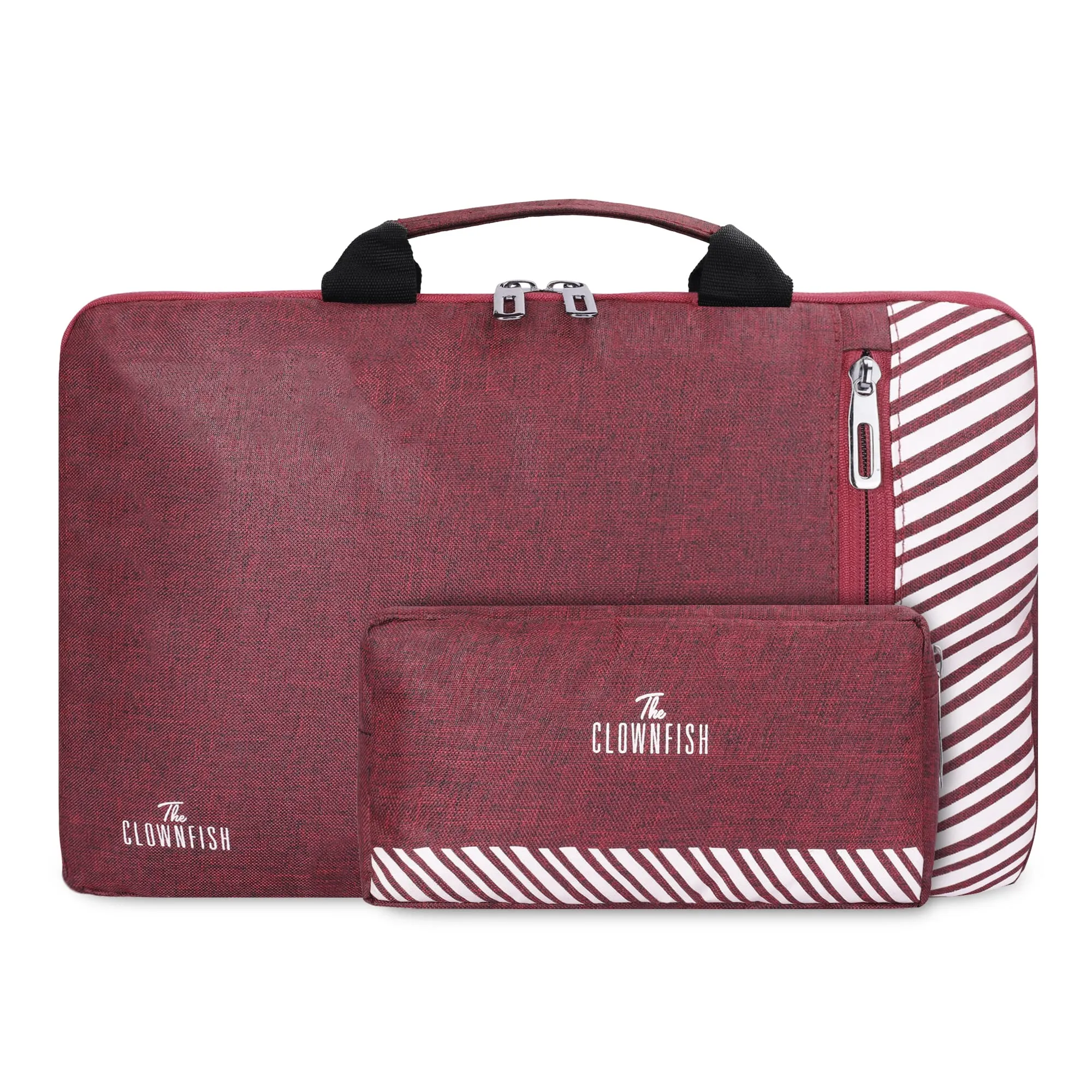 Combo: Laptop Sleeve with Carry Handle & Travel Pouch | 15.6 inch | Maroon