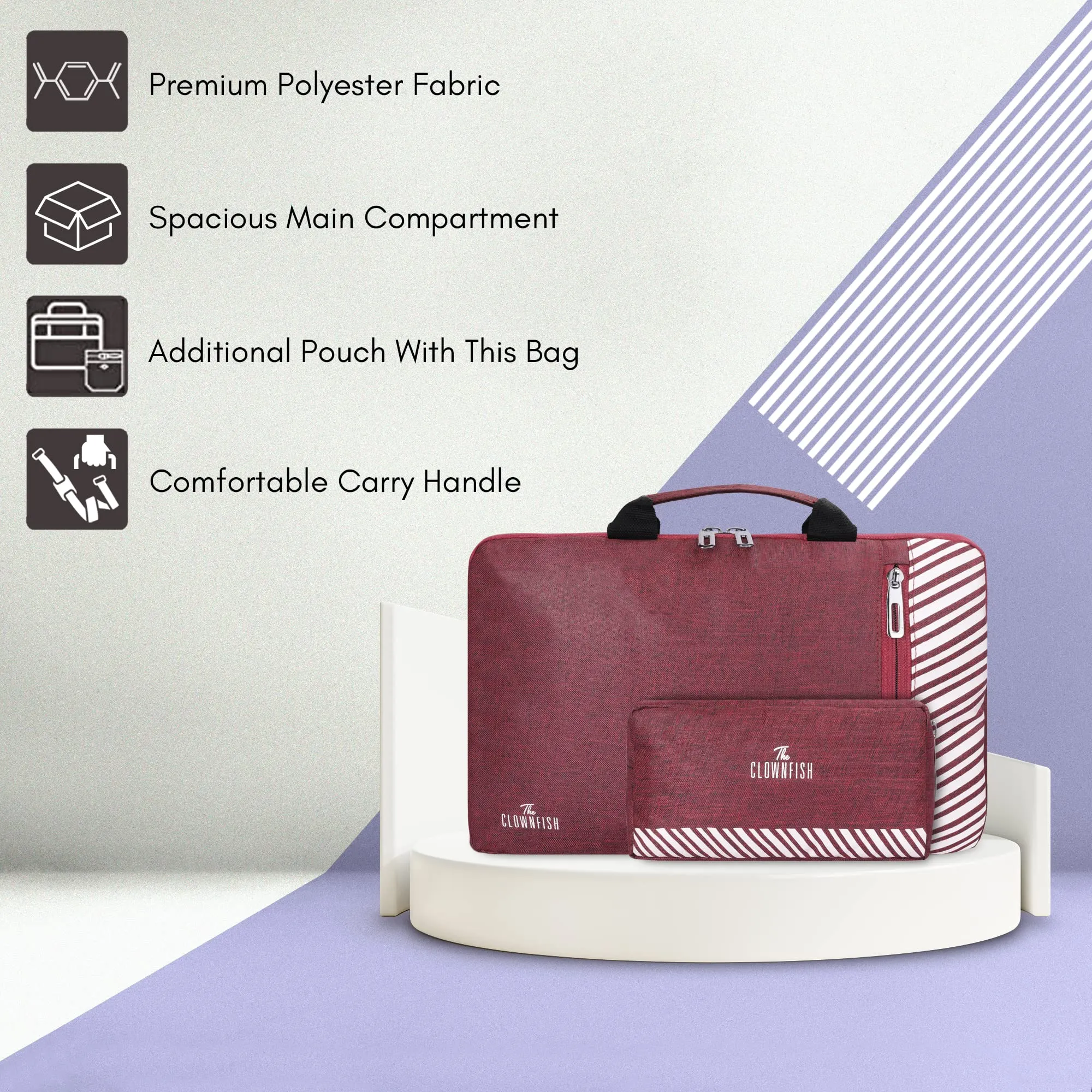 Combo: Laptop Sleeve with Carry Handle & Travel Pouch | 15.6 inch | Maroon