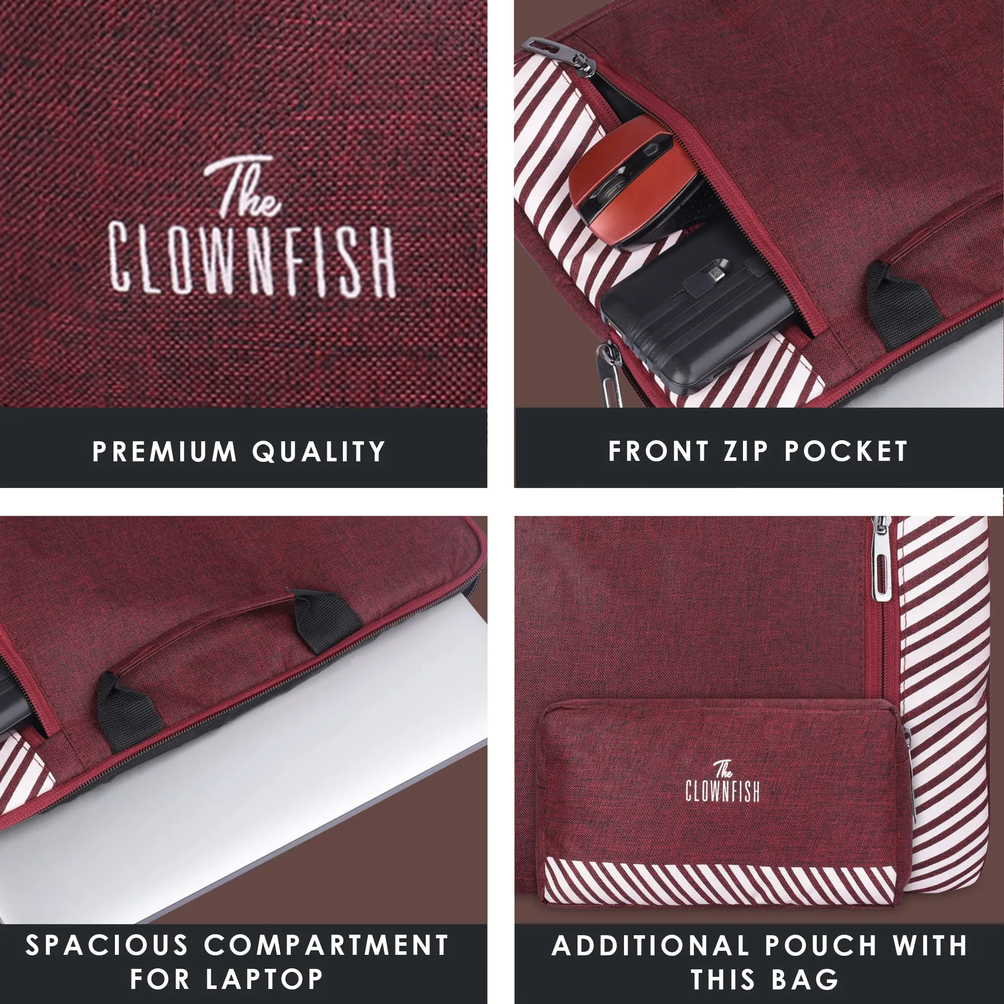 Combo: Laptop Sleeve with Carry Handle & Travel Pouch | 15.6 inch | Maroon
