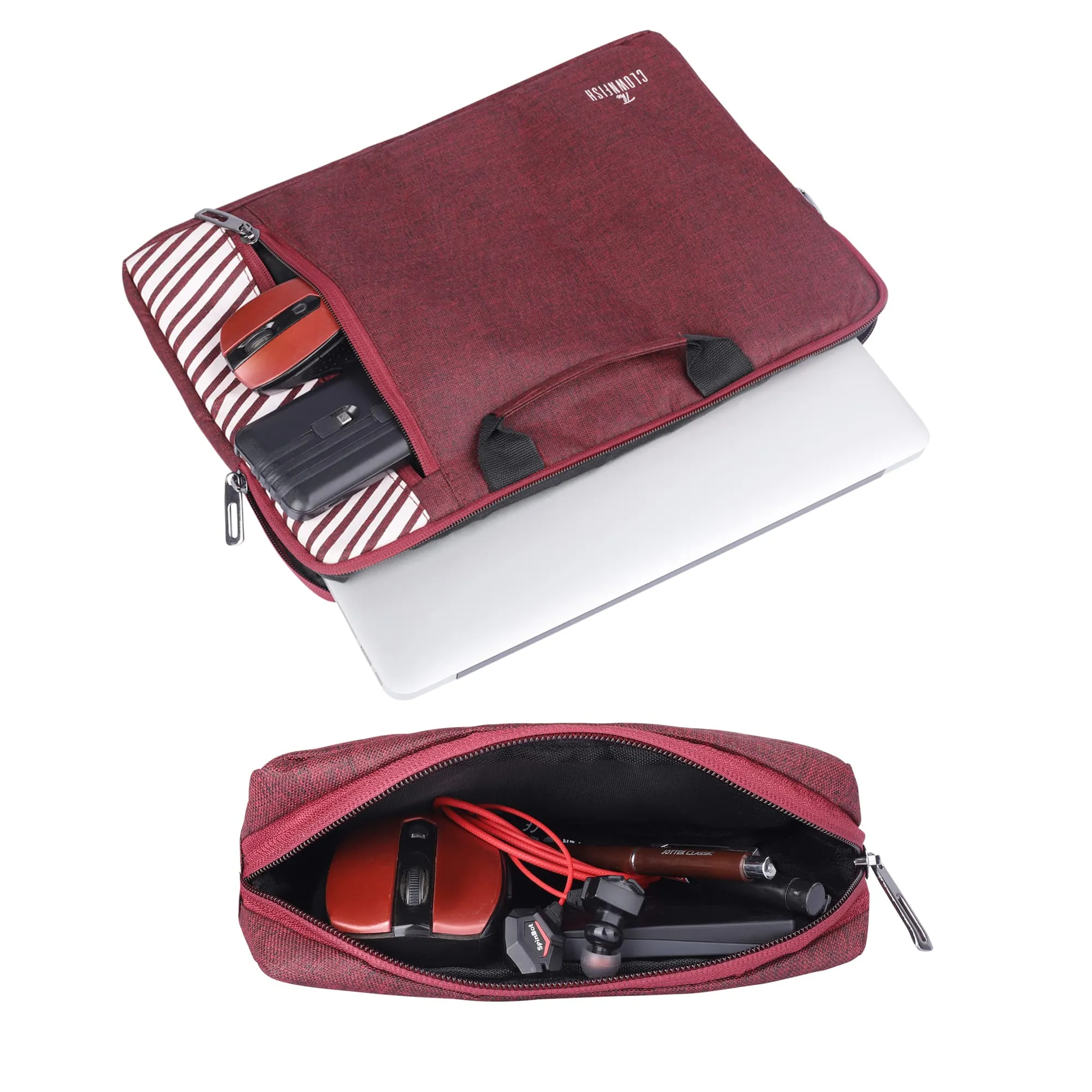 Combo: Laptop Sleeve with Carry Handle & Travel Pouch | 15.6 inch | Maroon