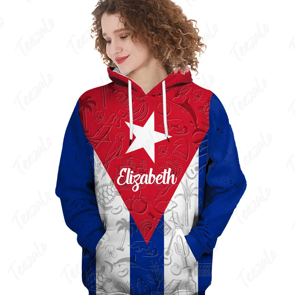 Cuba Flag And Symbol Personalized Hoodie With Your Name