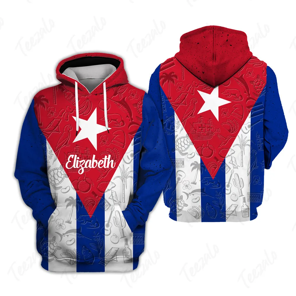 Cuba Flag And Symbol Personalized Hoodie With Your Name