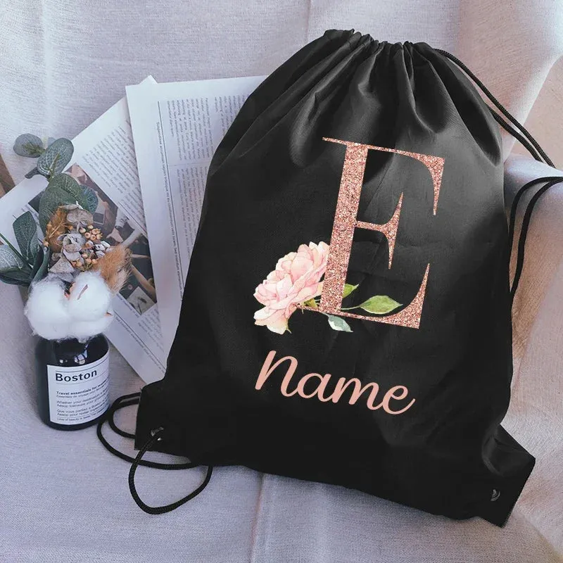 Custom Name Portable Drawstring Pouch Travel Outdoor Clothes Gym Sack Student Sports Riding Backpac School Shoe Bag for Girl