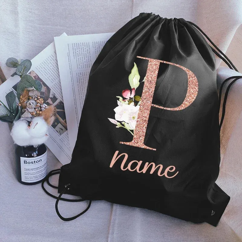 Custom Name Portable Drawstring Pouch Travel Outdoor Clothes Gym Sack Student Sports Riding Backpac School Shoe Bag for Girl