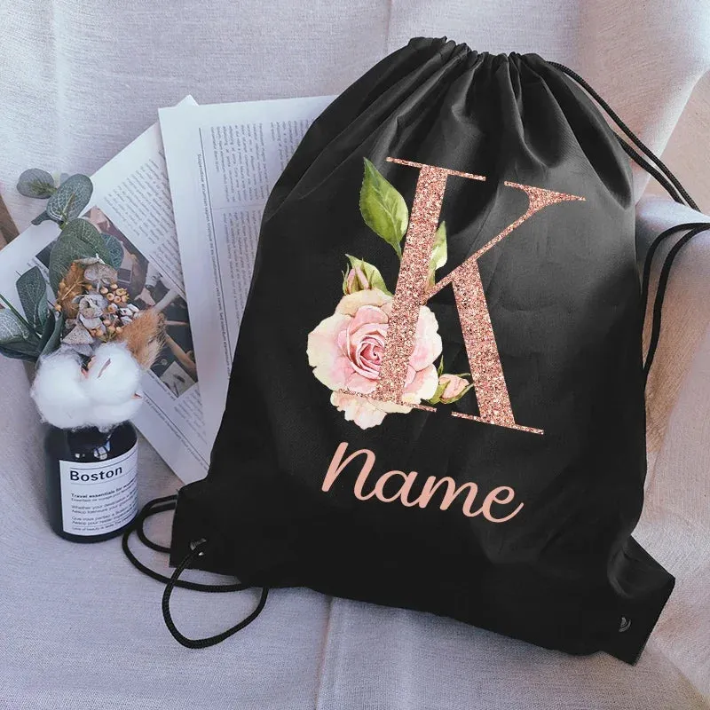 Custom Name Portable Drawstring Pouch Travel Outdoor Clothes Gym Sack Student Sports Riding Backpac School Shoe Bag for Girl