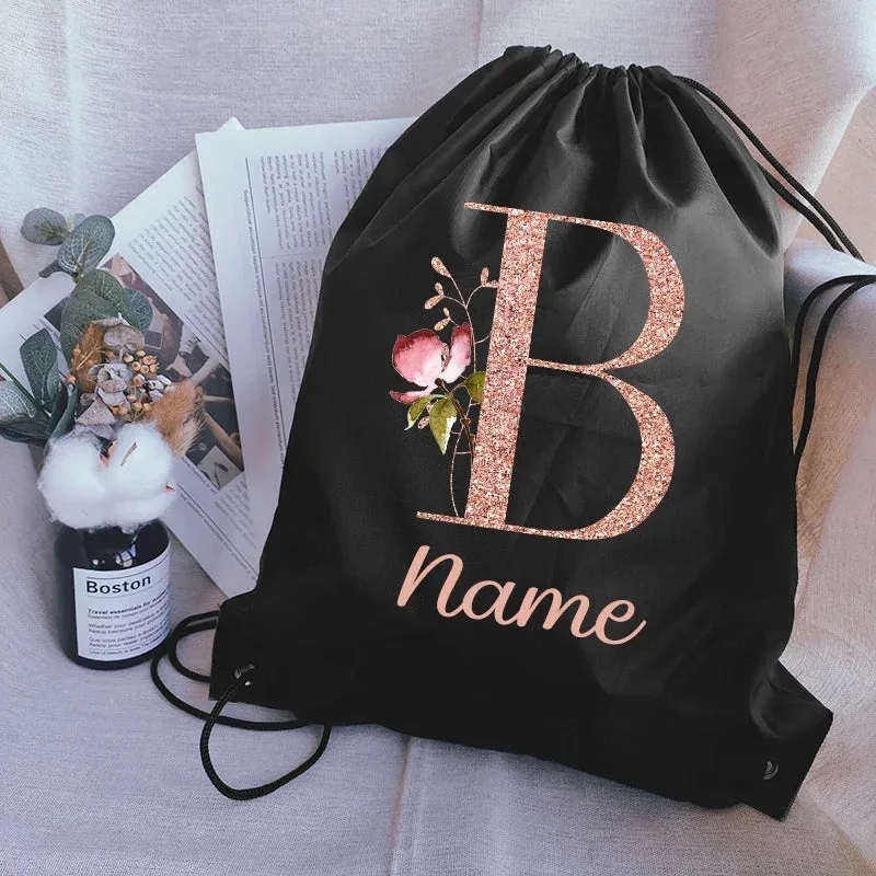 Custom Name Portable Drawstring Pouch Travel Outdoor Clothes Gym Sack Student Sports Riding Backpac School Shoe Bag for Girl