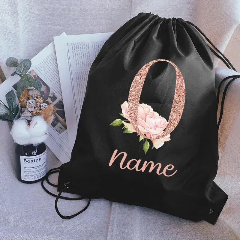 Custom Name Portable Drawstring Pouch Travel Outdoor Clothes Gym Sack Student Sports Riding Backpac School Shoe Bag for Girl