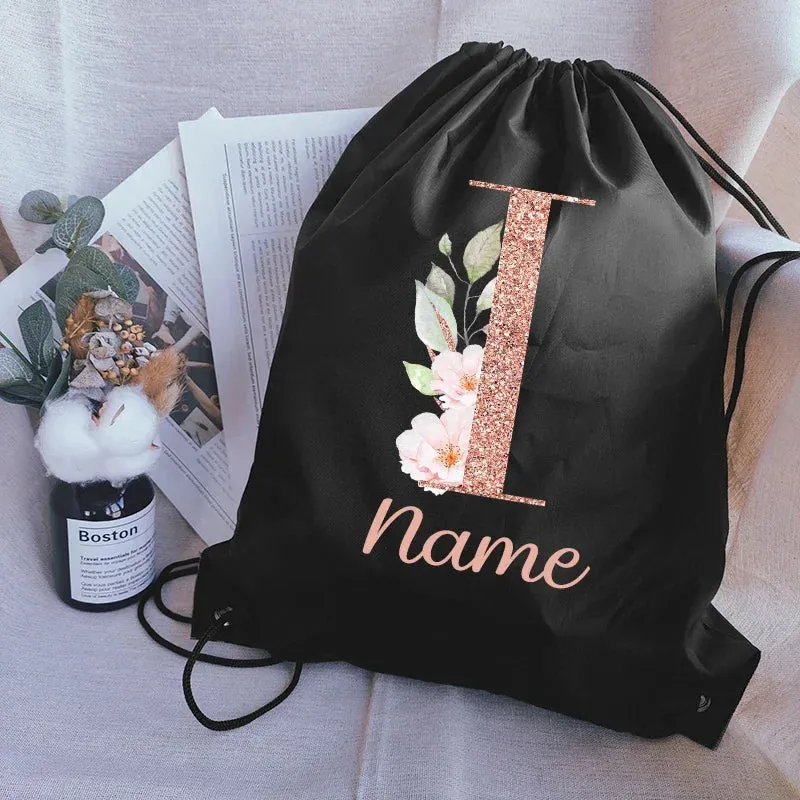 Custom Name Portable Drawstring Pouch Travel Outdoor Clothes Gym Sack Student Sports Riding Backpac School Shoe Bag for Girl