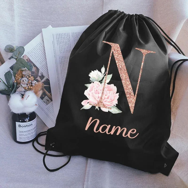 Custom Name Portable Drawstring Pouch Travel Outdoor Clothes Gym Sack Student Sports Riding Backpac School Shoe Bag for Girl