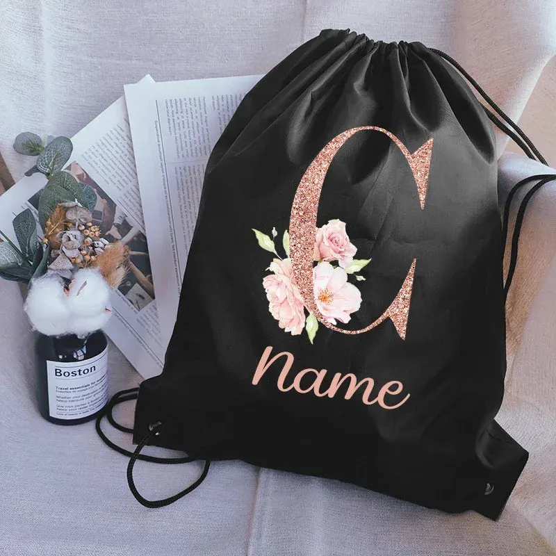 Custom Name Portable Drawstring Pouch Travel Outdoor Clothes Gym Sack Student Sports Riding Backpac School Shoe Bag for Girl