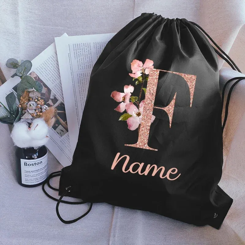 Custom Name Portable Drawstring Pouch Travel Outdoor Clothes Gym Sack Student Sports Riding Backpac School Shoe Bag for Girl