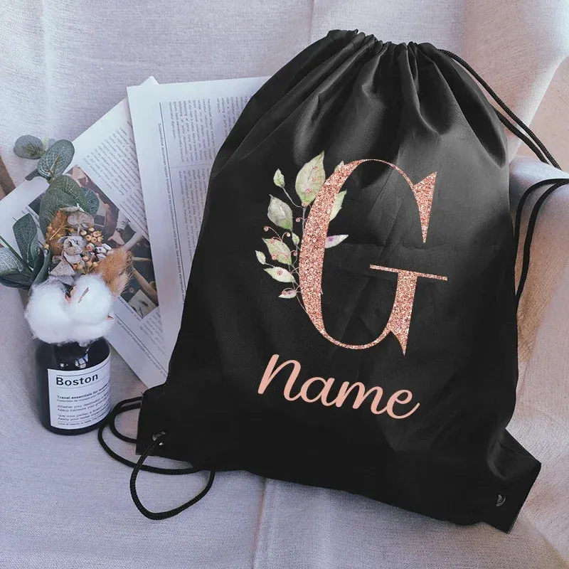 Custom Name Portable Drawstring Pouch Travel Outdoor Clothes Gym Sack Student Sports Riding Backpac School Shoe Bag for Girl