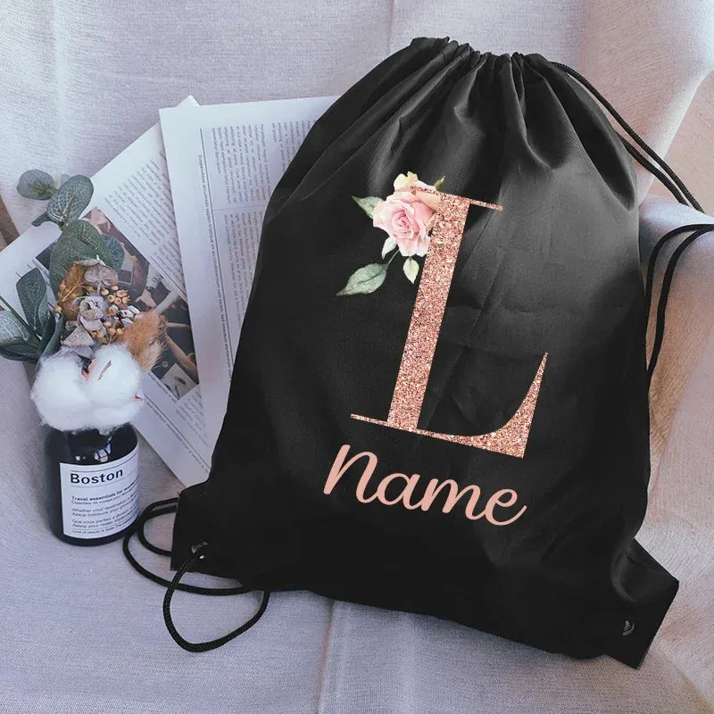 Custom Name Portable Drawstring Pouch Travel Outdoor Clothes Gym Sack Student Sports Riding Backpac School Shoe Bag for Girl