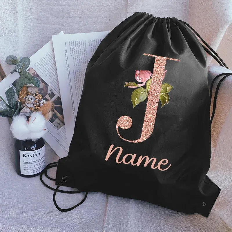 Custom Name Portable Drawstring Pouch Travel Outdoor Clothes Gym Sack Student Sports Riding Backpac School Shoe Bag for Girl
