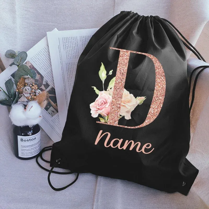 Custom Name Portable Drawstring Pouch Travel Outdoor Clothes Gym Sack Student Sports Riding Backpac School Shoe Bag for Girl