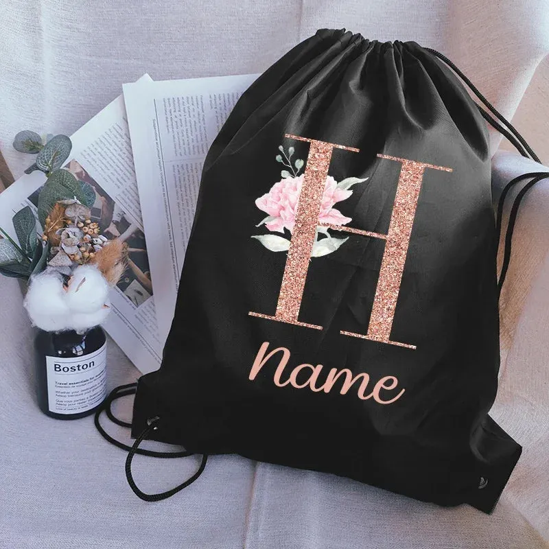 Custom Name Portable Drawstring Pouch Travel Outdoor Clothes Gym Sack Student Sports Riding Backpac School Shoe Bag for Girl