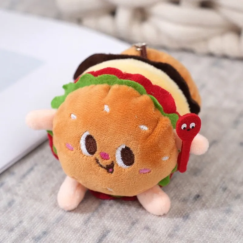 Cute Plush Food Keychains - Pizza, Burger, Fries, Toast