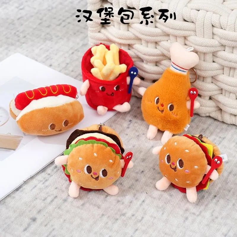 Cute Plush Food Keychains - Pizza, Burger, Fries, Toast