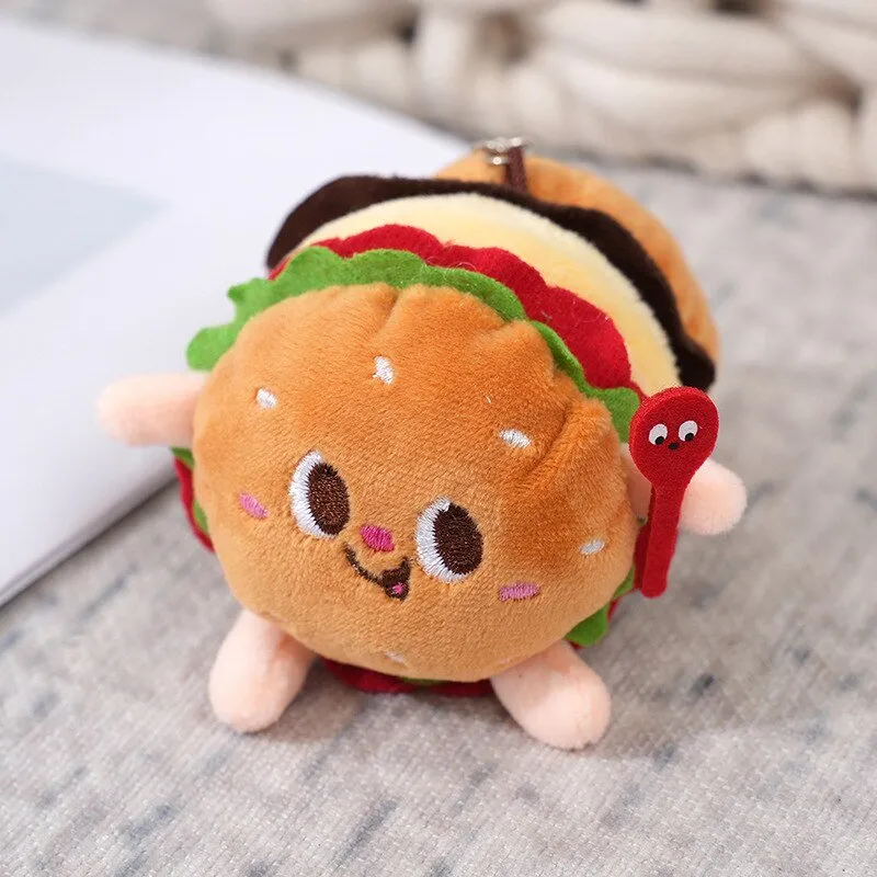 Cute Plush Food Keychains - Pizza, Burger, Fries, Toast