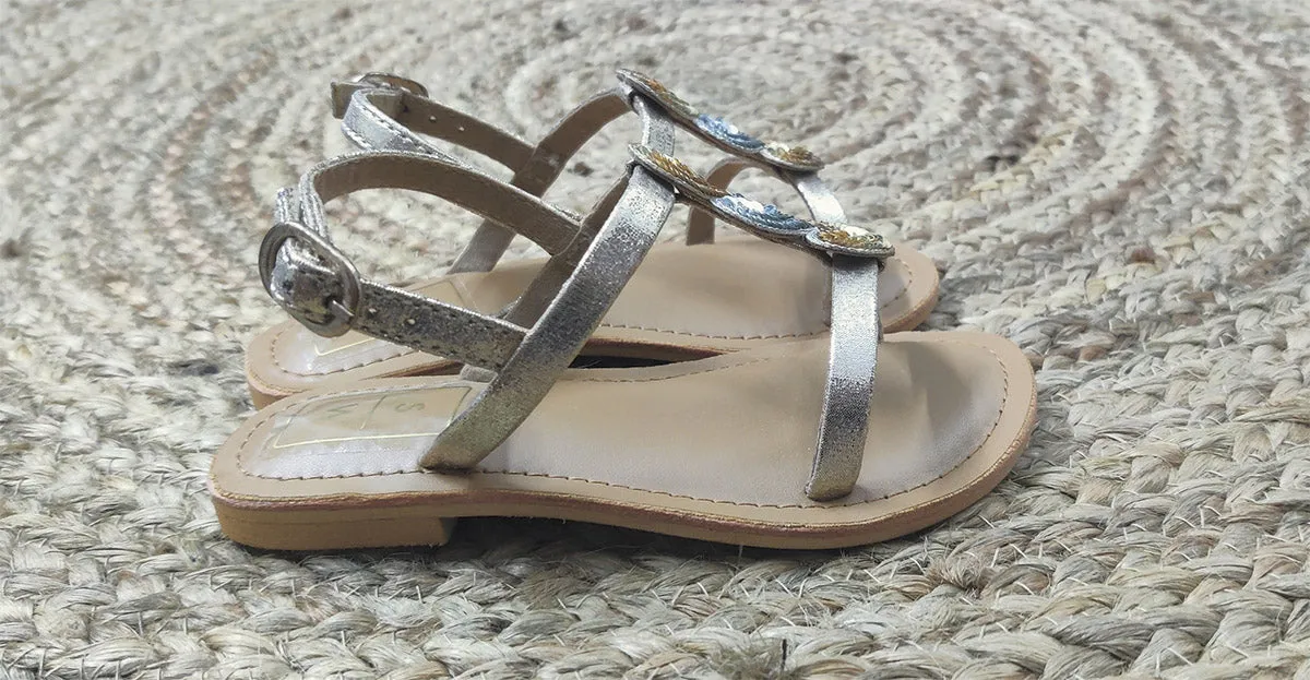 Dilly Silver & Gold Embroidered Sandals