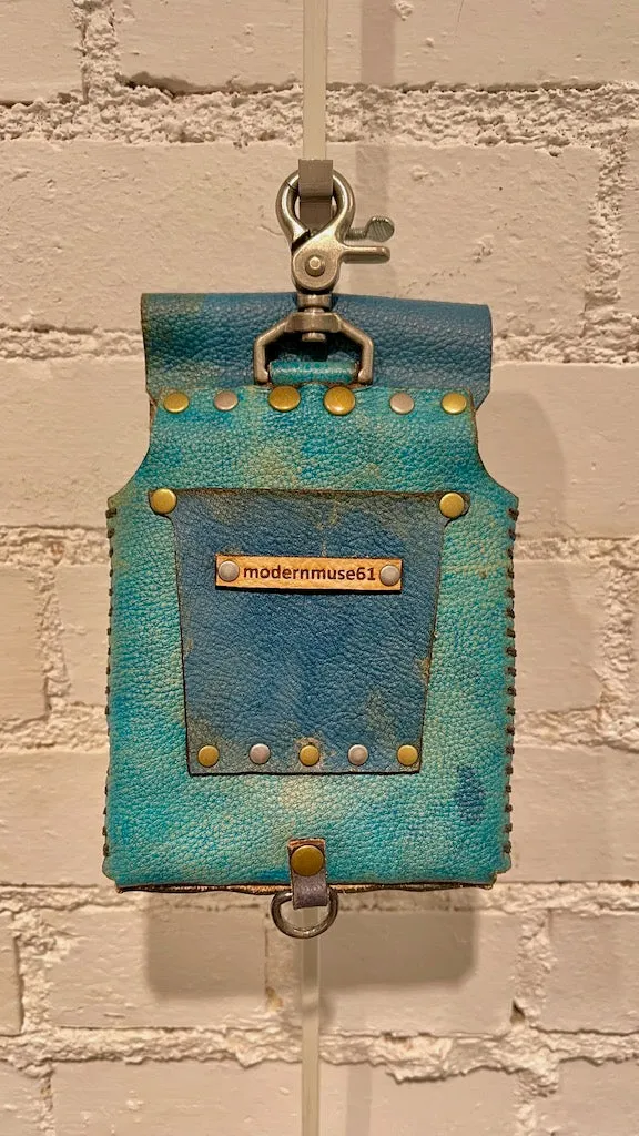 Distressed Turquoise Blue Leather Cell Phone Case with Silver Closure MMP13