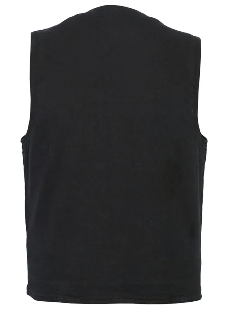 DM Men's Black Plain sides Denim Motorcycle Vest –  Heavy Snaps