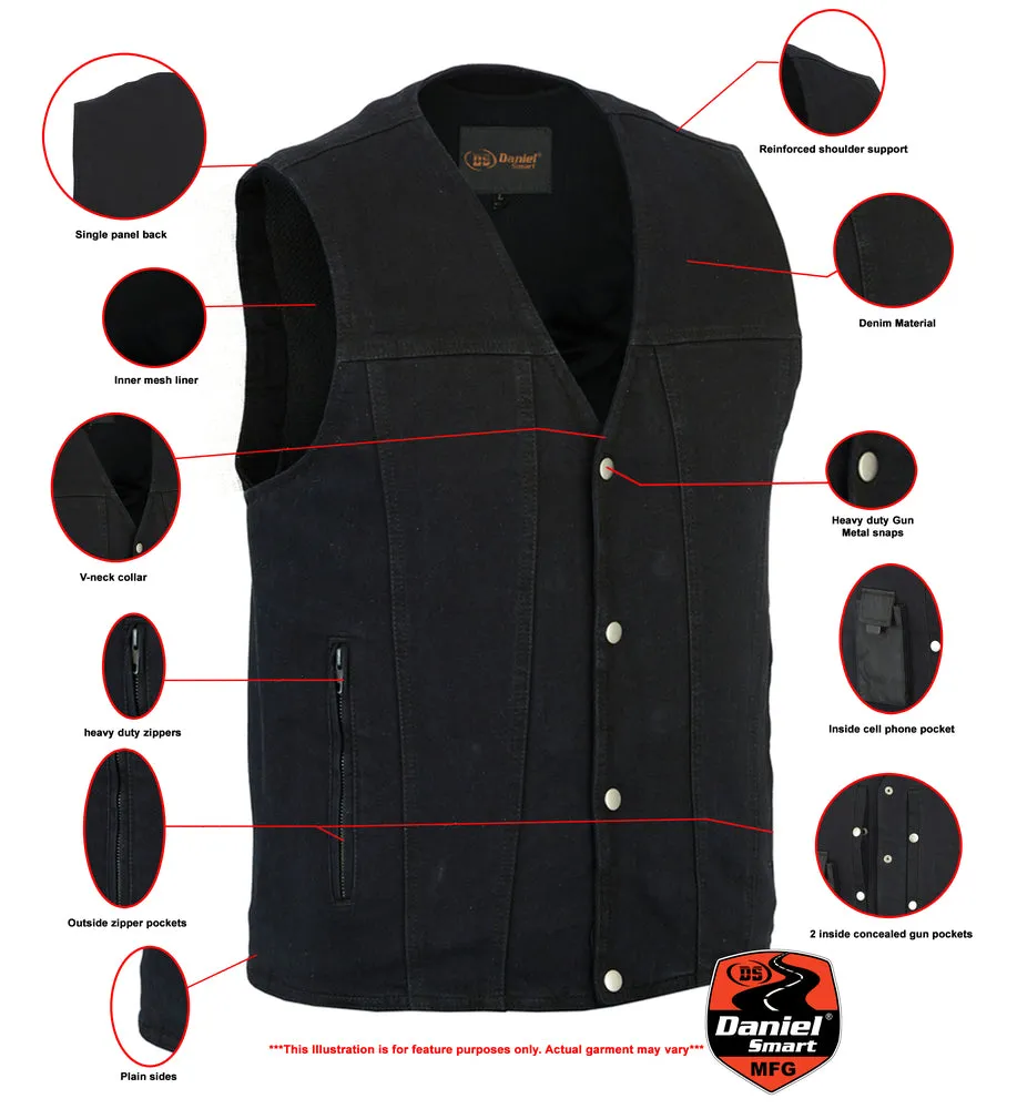 DM Men's Black Plain sides Denim Motorcycle Vest –  Heavy Snaps
