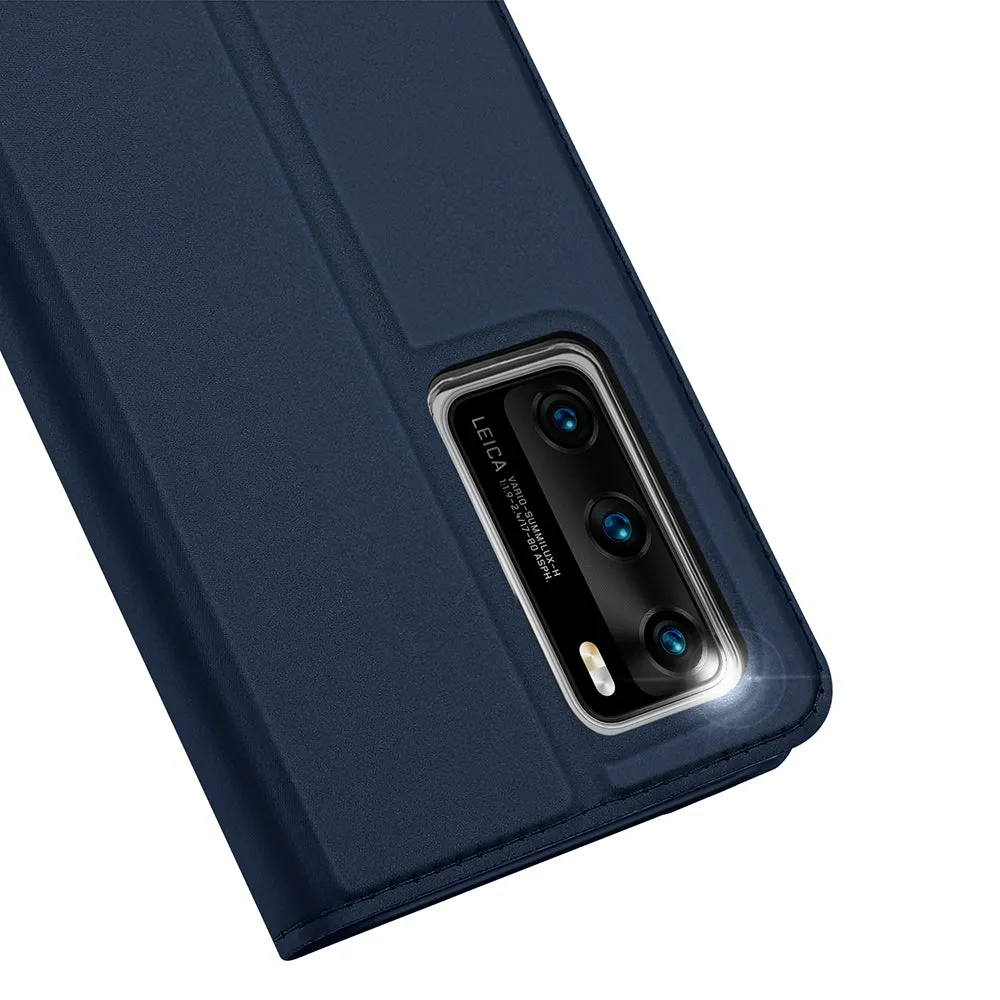DUX DUCIS For HUAWEI P40 Leather Mobile Phone Cover Magnetic Protective Case Bracket with Cards Slot blue