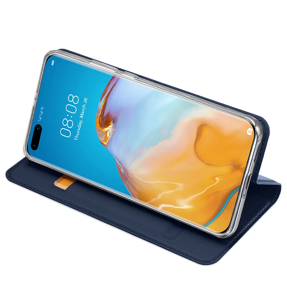 DUX DUCIS For HUAWEI P40 Leather Mobile Phone Cover Magnetic Protective Case Bracket with Cards Slot blue
