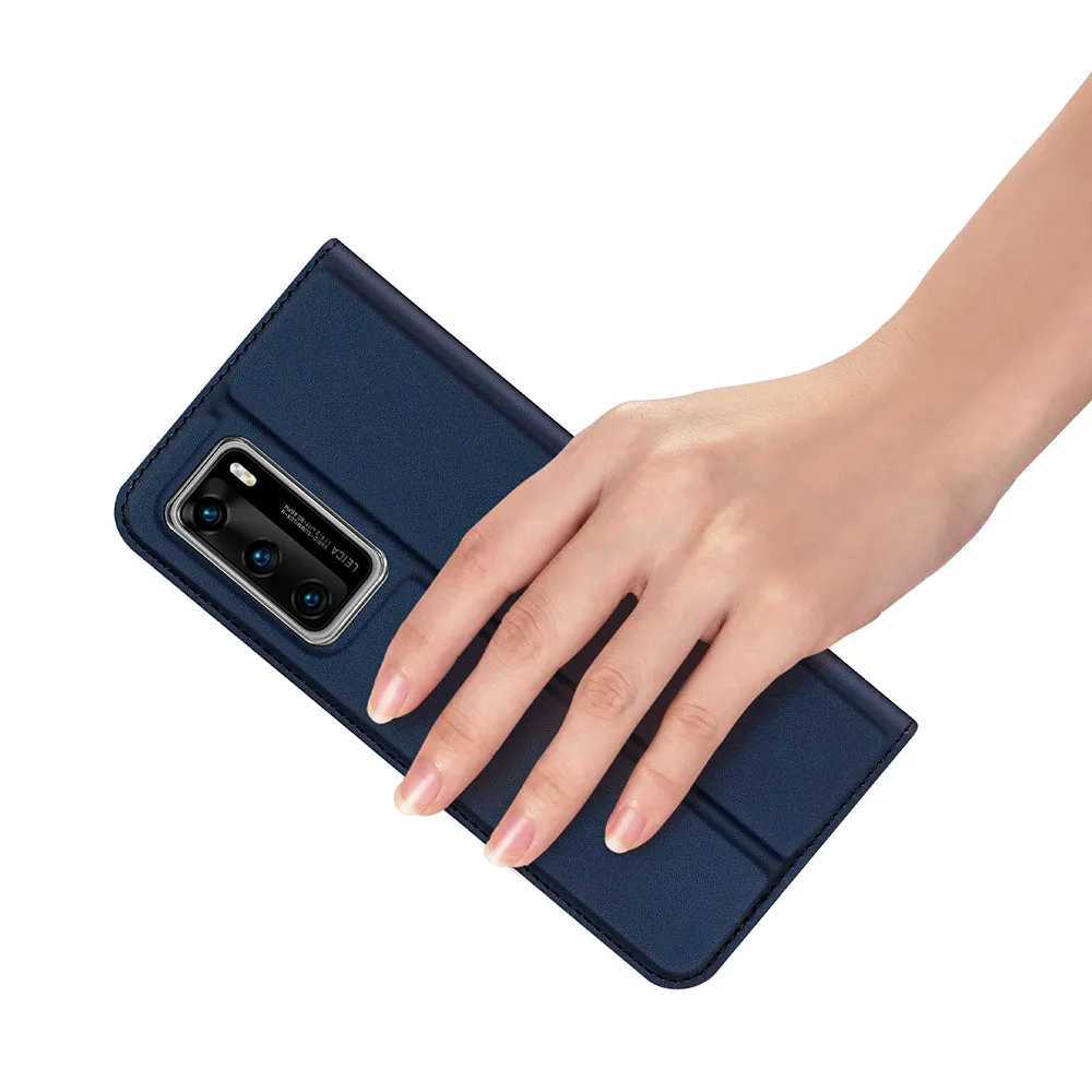 DUX DUCIS For HUAWEI P40 Leather Mobile Phone Cover Magnetic Protective Case Bracket with Cards Slot blue