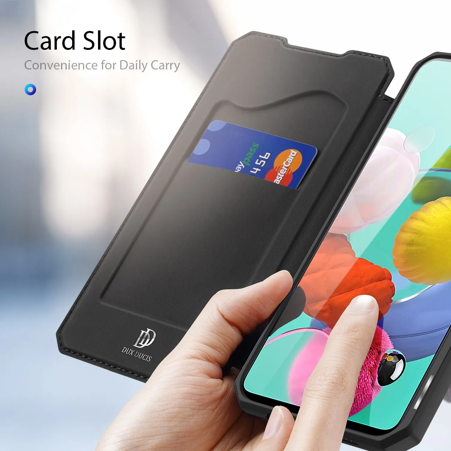 DUX DUCIS For Samsung A51 Leather Mobile Phone Cover Magnetic Protective Case Bracket with Card Slot black