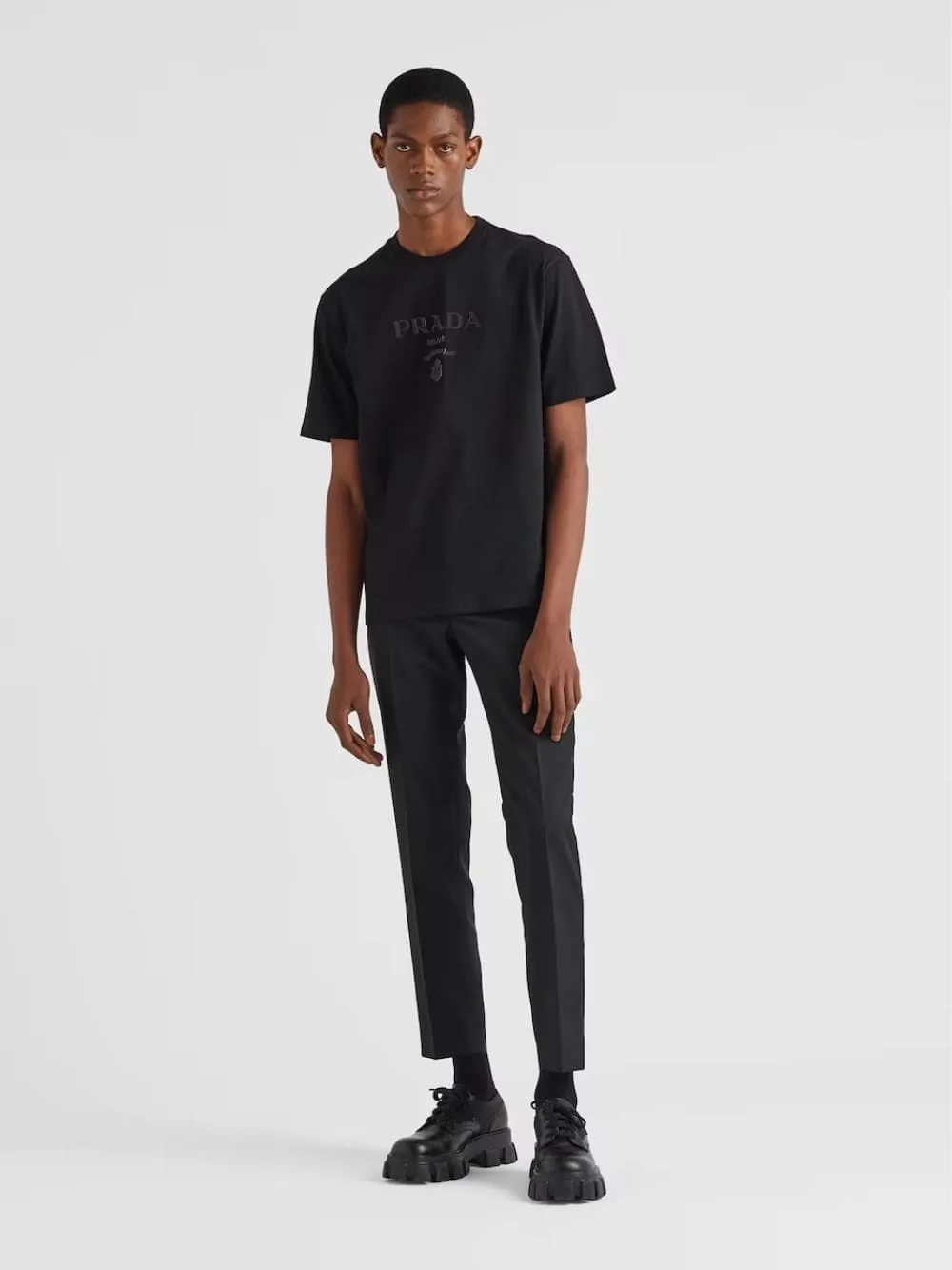 Embossed Prada Logo Cotton T-shirt