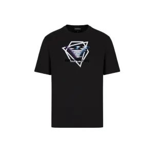 EMPORIO ARMANI LIGHT JERSEY TSHIRT WITH FLOCKED LOGO AND PRINT BLACK