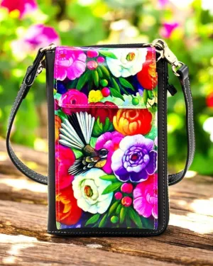 Fantail Birds & Flowers - Cell Phone Bag with flap