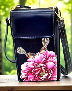 Fantail on Camellia- Cell Phone Bag with flap