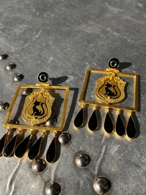 Feline Black and Gold Earrings
